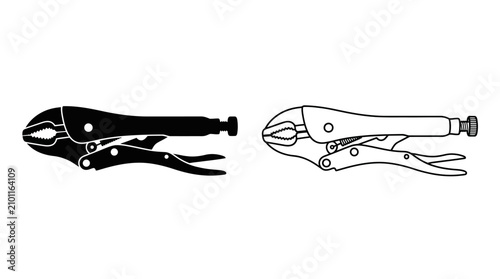 Bild auf Leinwand Locking pliers black and white line art illustration