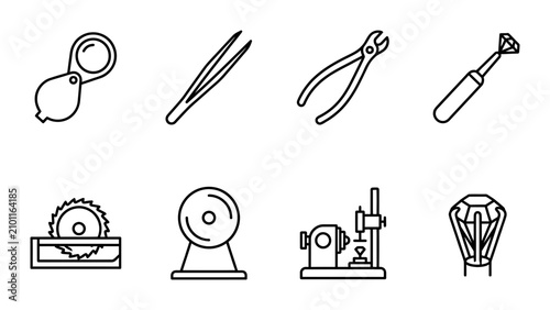 Fotografie Jewelry Making Tools Icons, Gemstone Setting Equipment, Crafting Supplies Set, D