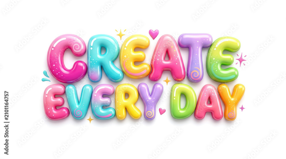 Fototapeta premium Create Every Day Colorful Inflatable 3D Lettering Design