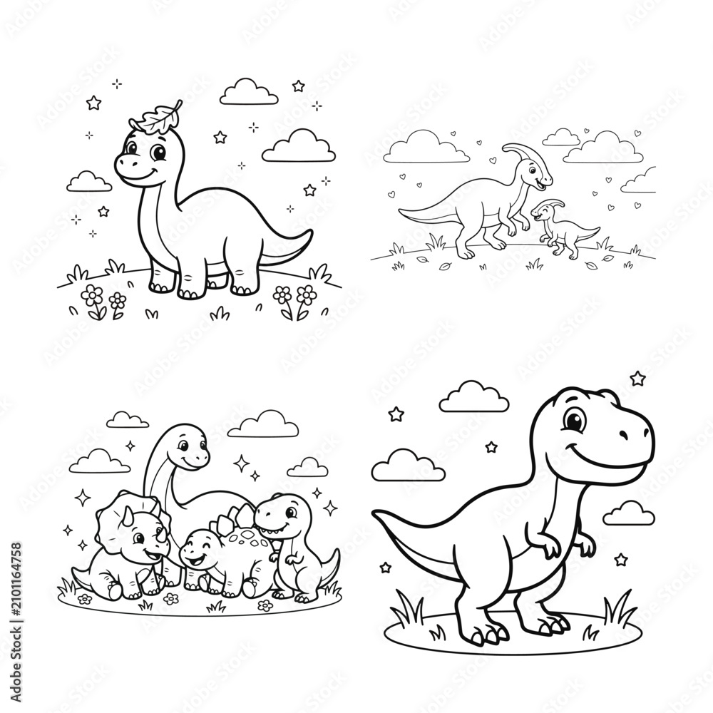 Obraz premium Cute dinosaur coloring pages collection for kids and toddlers