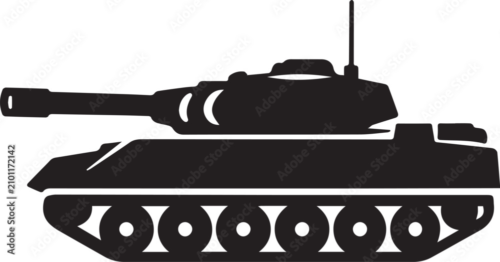 Fototapeta premium Black silhouette of a military tank icon Vector, illustration