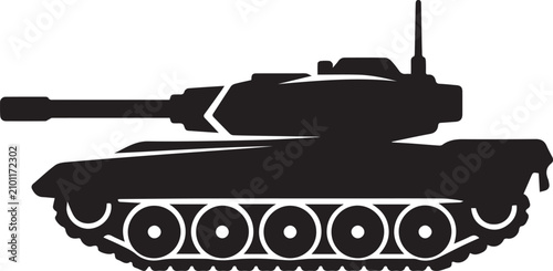 Black silhouette icon of a military battle tank Vector, illustration
