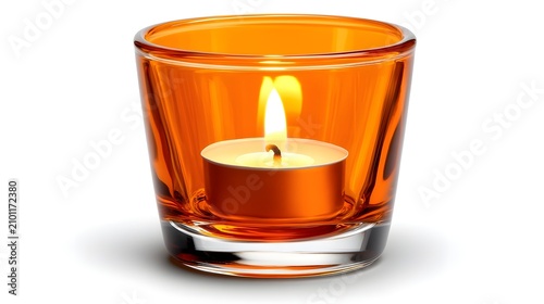 Amber Glass Candle Holder with Lit Tealight