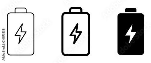 3 battery silhouette icons power charge, solid black style, technology