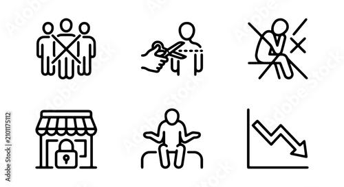 Photos Business Icons: Layoff, Closure, Decline, Isolation, Unemployment, Job Loss