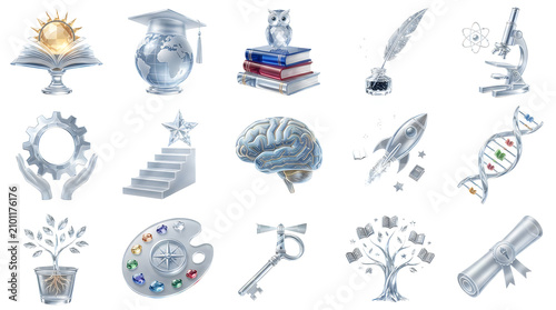 Science and nature icons set for education and technology. Vector illustrations of biology, chemistry, and medical research symbols.
