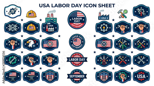 USA Labor Day icon set, labor day icons, american labor day
