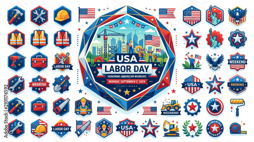 USA Labor Day icons and symbols