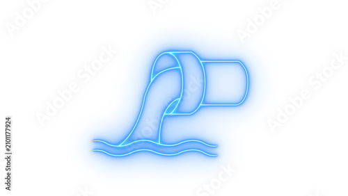 Photography Colorful neon icon showing a pipe pouring water or liquid into a river isolated