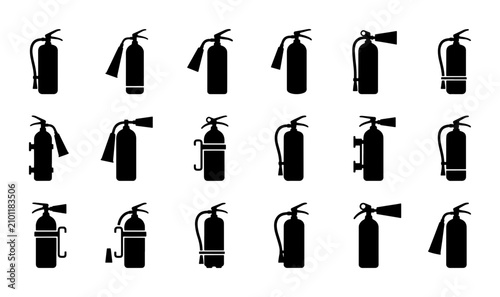 Foto Fire Extinguisher Icons Set, Safety Equipment Vector Graphics, Emergency Respons
