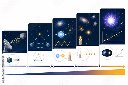 Cosmic distance ladder measurement illustration