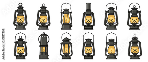 Foto Collection of Vintage Oil Lanterns with Glowing Flames