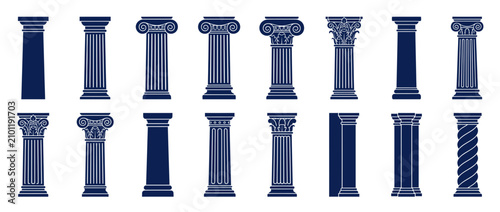 Tableau sur toile Collection of Classic Architectural Columns in Deep Blue