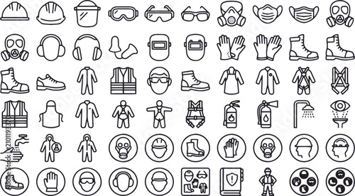 Personal Protective Equipment Line Icons Set for Industrial Safety Vector