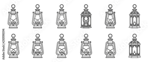 Quadro su tela Vintage Oil Lamps Collection, Line Art Style