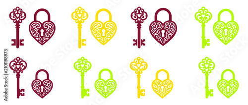 Принти на полотні Decorative heart shape locks and keys set