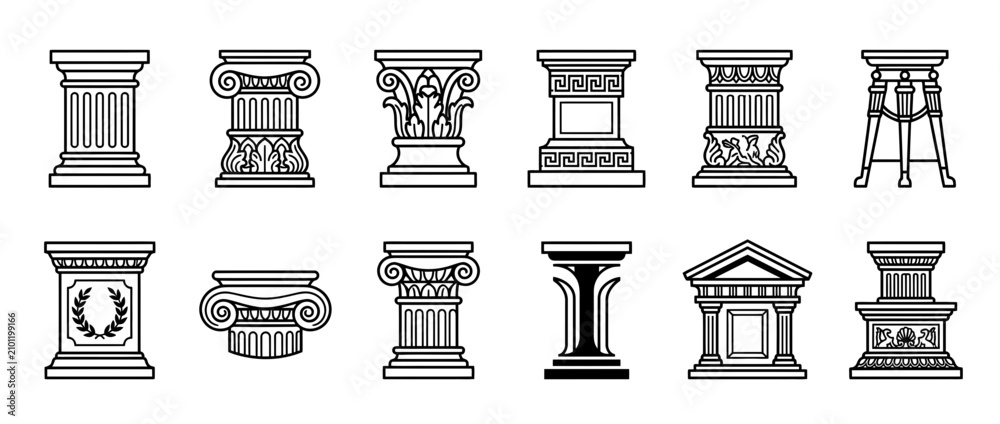 Obraz premium Set of ancient architectural column bases and capitals