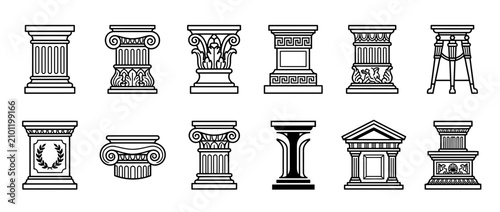 Foto Set of ancient architectural column bases and capitals