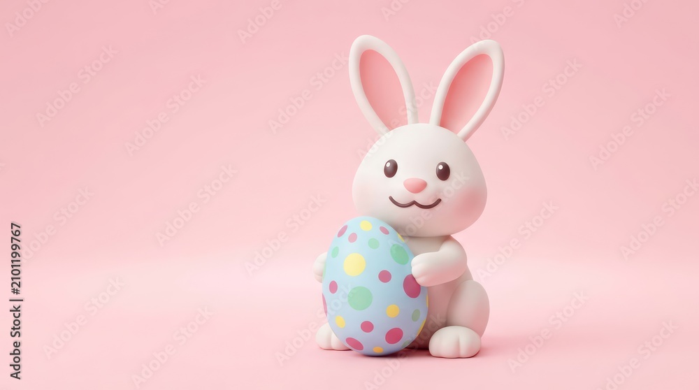 Fototapeta premium Cute white bunny with egg.