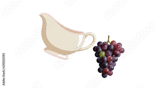 Cream Colored Gravy Boat and Bunch of Grapes