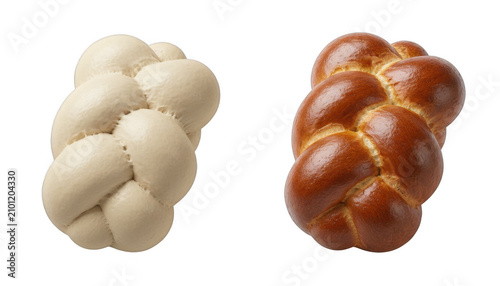 Two Braided Loaves One Raw Dough and One Baked