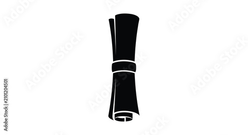 Quadro su tela Rolled parchment tied with cord a black silhouette against a white background