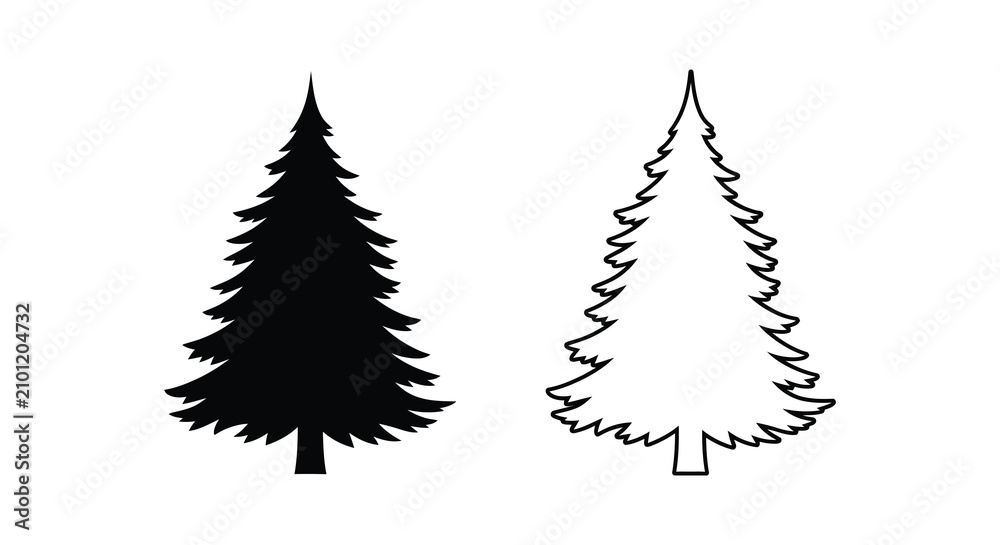 Obraz premium Two coniferous tree silhouettes against a white background a graphic representation silhouette