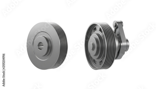 Two Metal Pulleys One with a Mounting Arm