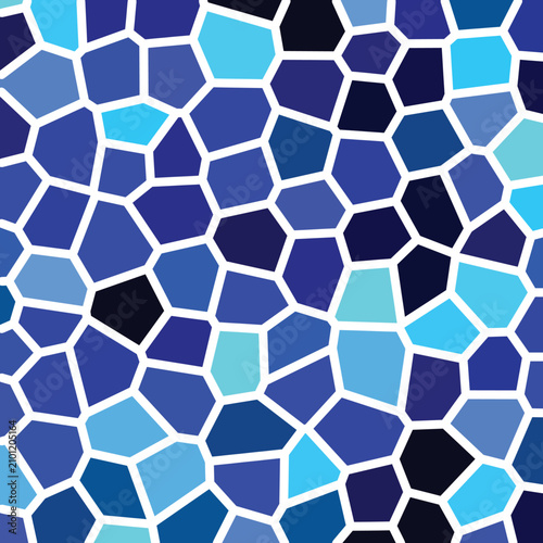 Geometric mosaic tile pattern in blue and teal hues. Abstract seamless hexagon texture for modern design backgrounds.