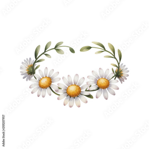 A beautiful floral wreath of white daisies on a black background