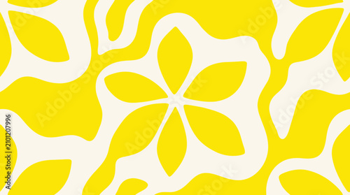 Canvastavla Vibrant yellow seamless pattern of flowers and leaves on a white background