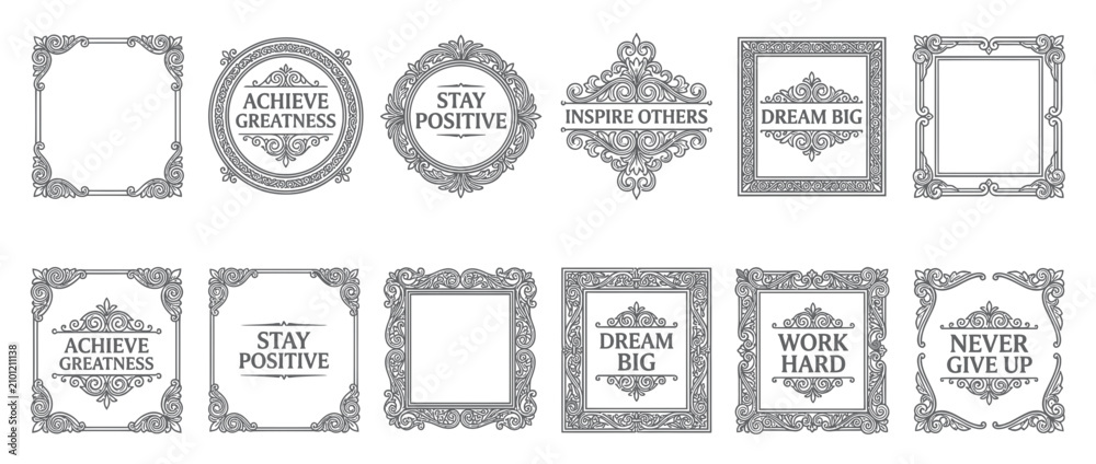 Fototapeta premium Ornate Vintage Frames with Motivational Quotes Collection