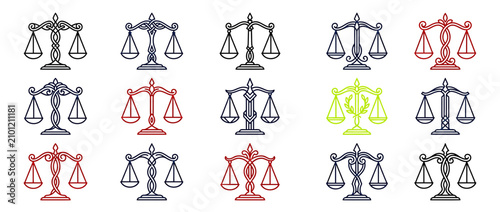 Schilderij op canvas Set of Decorative Scales of Justice Icons