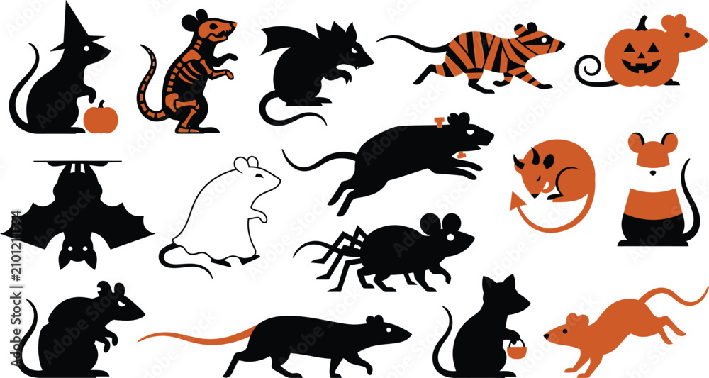 Obraz premium Halloween mice spooky cute vector illustrations for festive designs