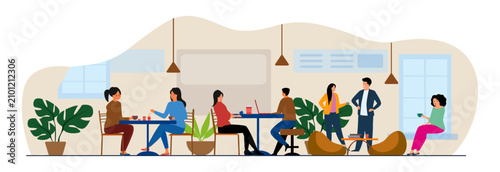 lunch coffee break colleagues company coworking office business people colleague entrepreneur