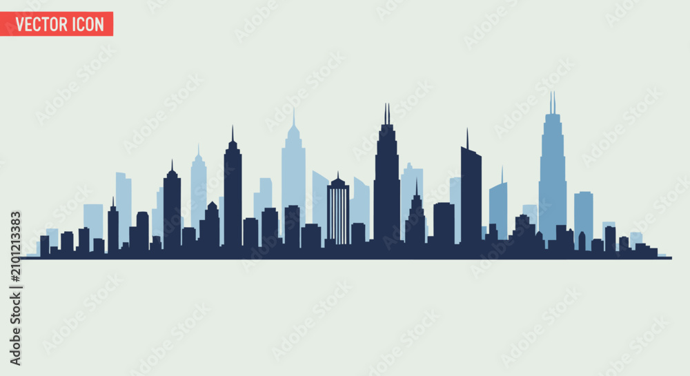 Obraz premium Cityscape Silhouette: Modern Urban Skyline with Tall Skyscrapers and Buildings