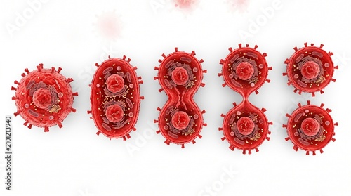 3d illustration of the stages of cell division or mitosis isolated on white background