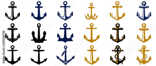 Bild auf Leinwand Nautical Anchor Collection Set Marine Symbol Icon