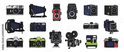 Cuadro en lienzo Vintage and modern cameras collection illustration