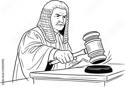 Photos Judge with gavel vector illustration isolated on white background stern magistra
