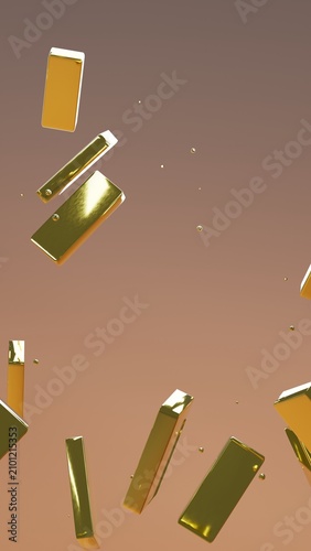 Obraz na plátně Golden ingots tumbling through a soft monochromatic atmosphere