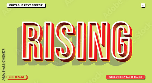 Rising 3D Editable Text Effect with Bold Condensed Retro Typography and Light Green Background
