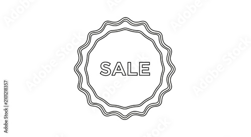 Scalloped circular sale badge icon in black line art.