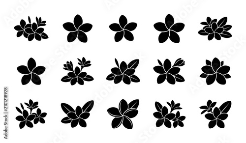 Plumeria Flower Icons, Tropical Blossom Silhouettes, Exotic Floral Vector Elements for Summer Designs, Botanical Graphics