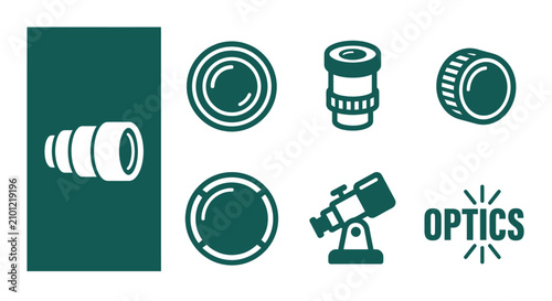 Canvastavla Minimal Dark Teal Telescope Lens Icon Set featuring Objective, Eyepiece, Focus, Lens Cap, and Mount