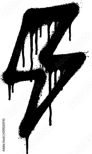 Black spray painted lightning bolt icon with paint drips
