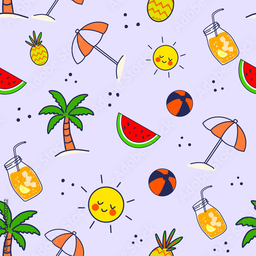 Cute Summer Beach Seamless Pattern