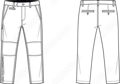 Foto Vector fashion flat sketch of men utility work pants showing front and back view