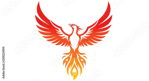 Obraz na płótnie Minimalist vector illustration of a majestic phoenix with stylized wings and tail feathers, clean line art of a mythical firebird on a white background for logo or graphic design