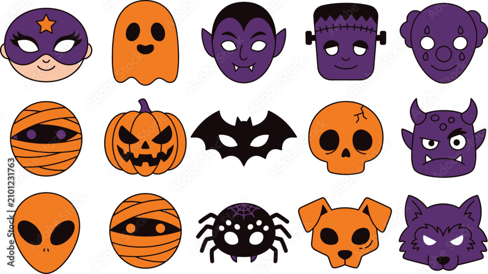 Fototapeta premium Cute halloween character icons spooky fun for parties decorations
